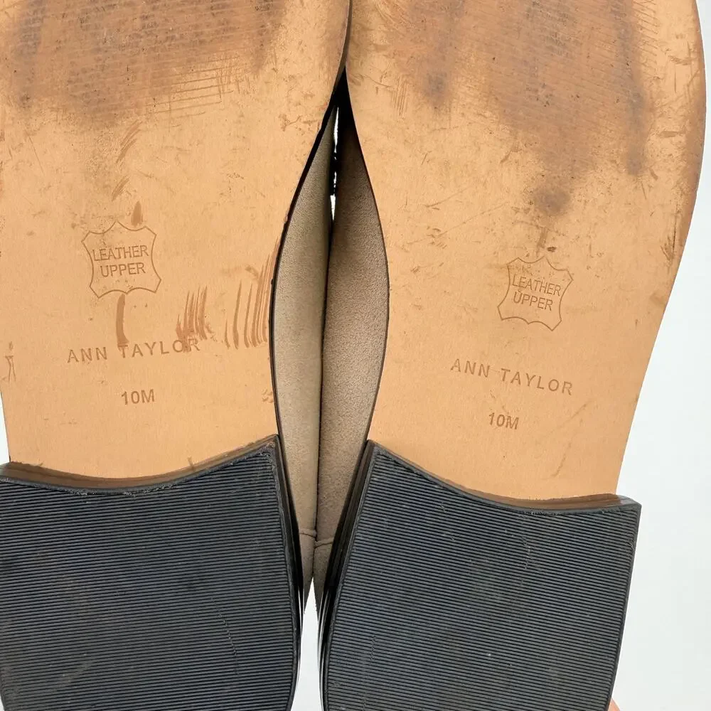 Ann Taylor Kiltie Chain Taupe Leather Loafer Womens 10M